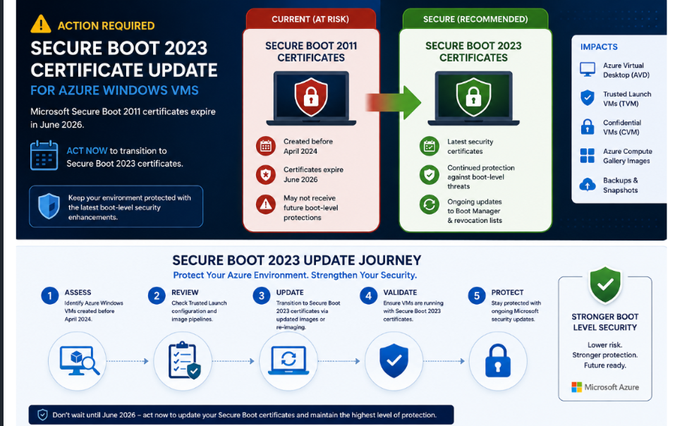 Microsoft Azure Secure Boot 2023 certificate alert impacting Azure Virtual Desktop and Trusted Launch virtual machines created before April 2024