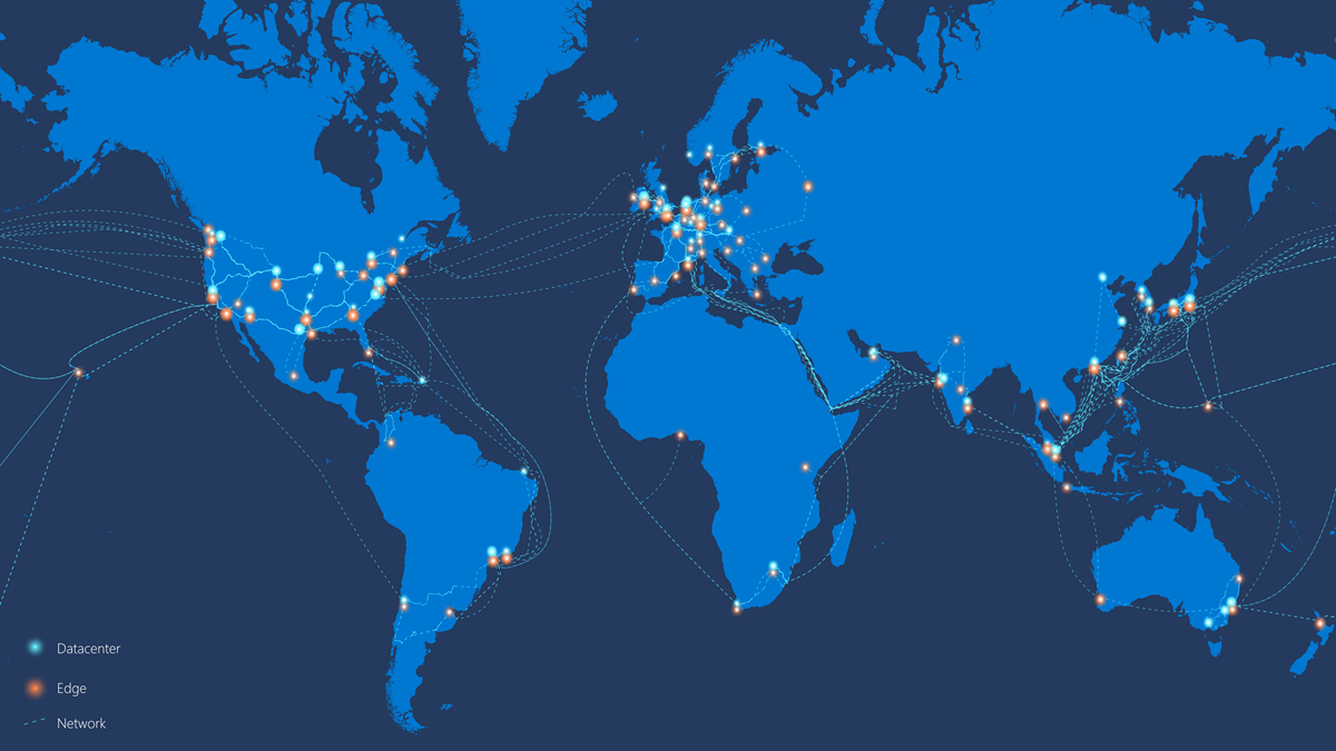 Global map showing Microsoft Azure data center locations and regions around the world