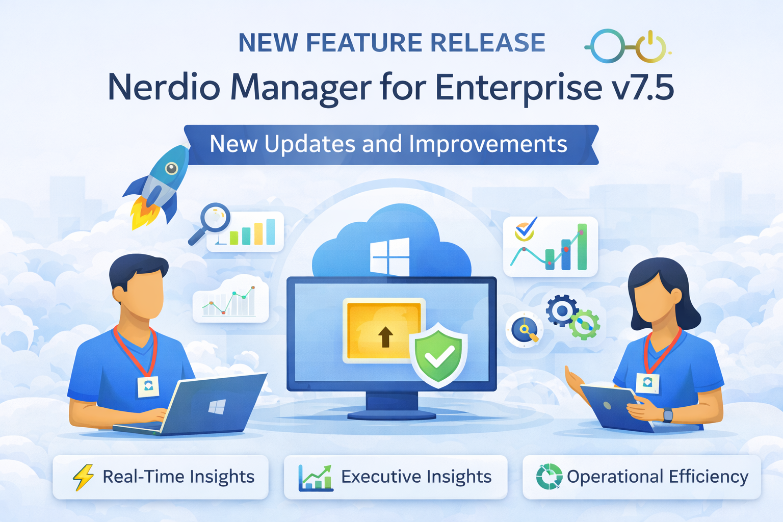 Nerdio Manager for Enterprise 7.5 dashboard showing real-time Azure Virtual Desktop insights, cost optimisation, and operational efficiency metrics