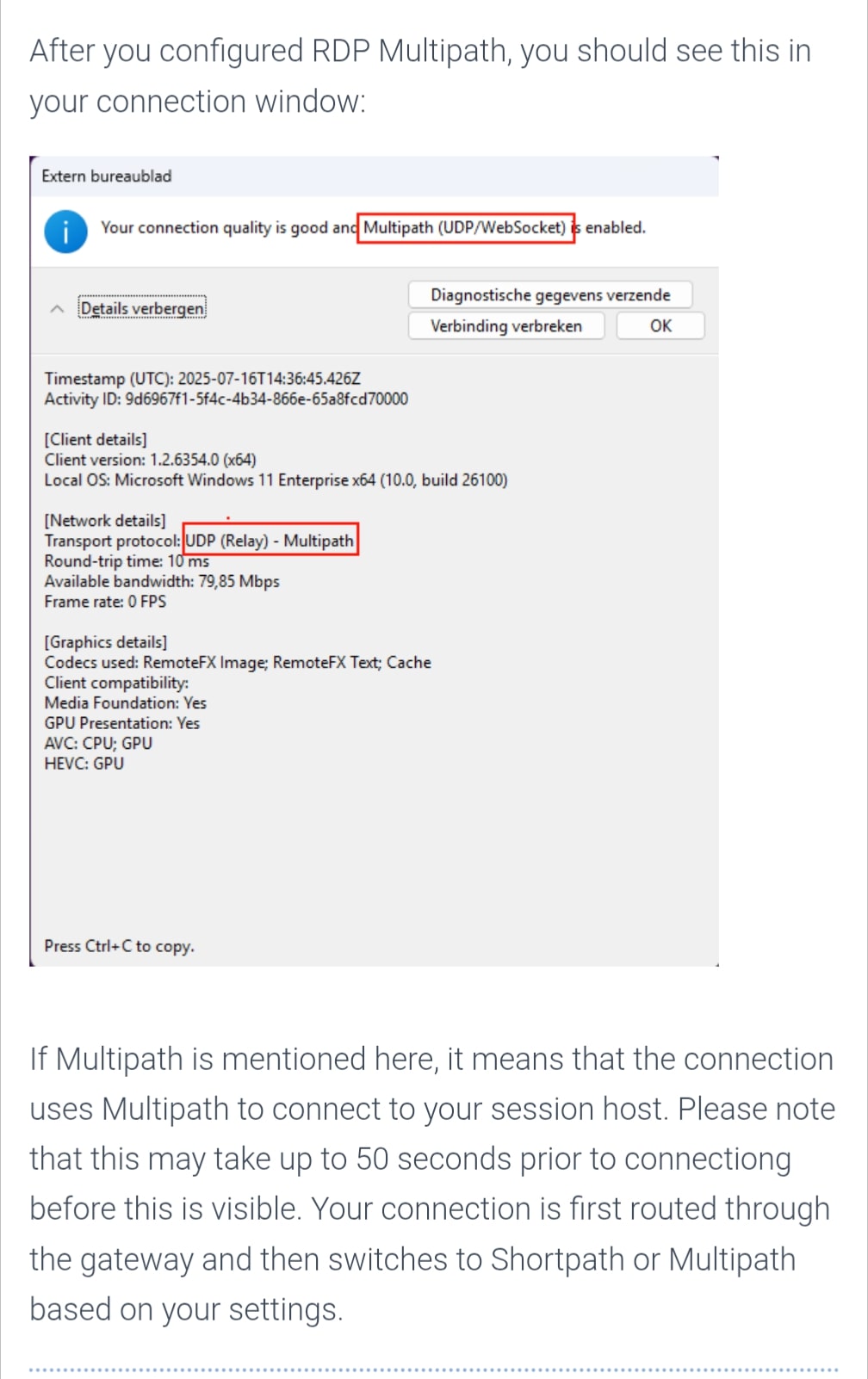 RDP Connection Info with Multipath
    
